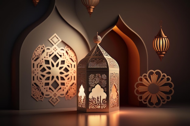 Feliz Ramadan Kareem mesquita lanterna Ilustrador AI Generative