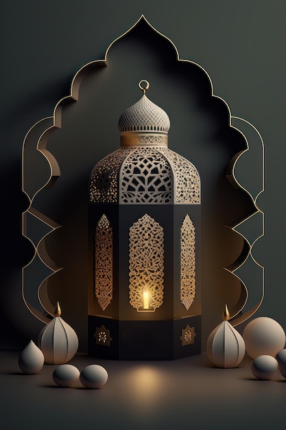 Feliz Ramadan Kareem mesquita lanterna Ilustrador AI Generative