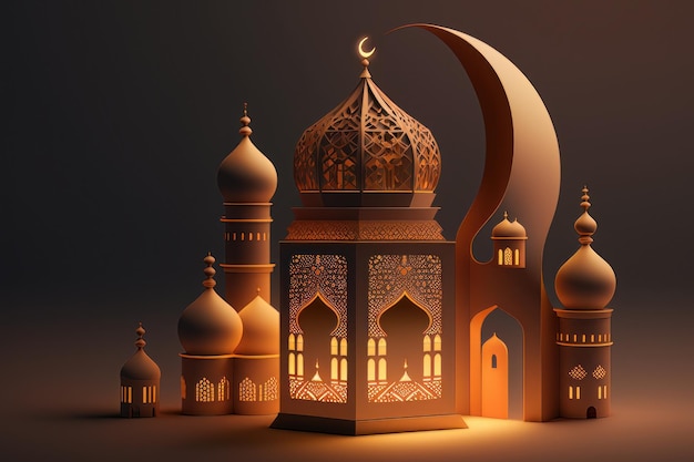 Feliz Ramadán Kareem mezquita linterna Illustrator AI Generativo