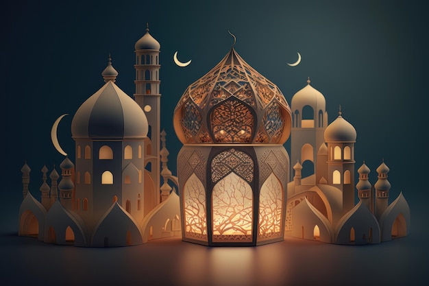 Feliz Ramadán Kareem mezquita linterna Illustrator AI Generativo