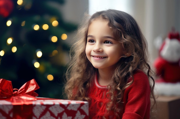 Feliz regalo de la chica de la víspera de Navidad bajo el árbol