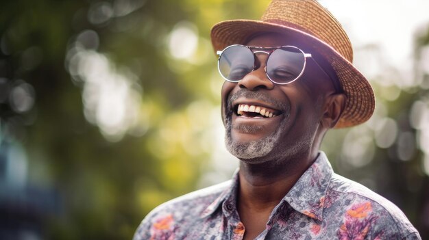 Feliz satisfecha gente negra senior hombre con gafas retrato fuera de Generative Ai