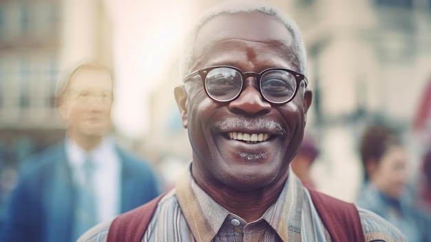 Feliz satisfecha gente negra senior mujer con gafas retrato fuera de Generative Ai