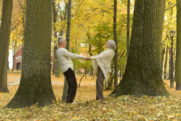 Feliz senior mujer y hombre en el parque