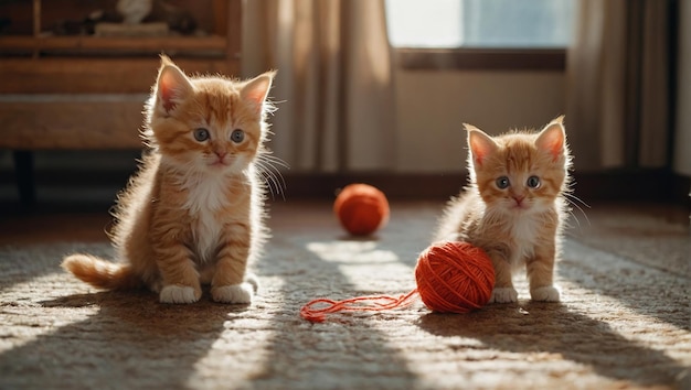 Foto feliz, sonolento, fofo, gato persa, brinca com belas bolas, fios de fio.