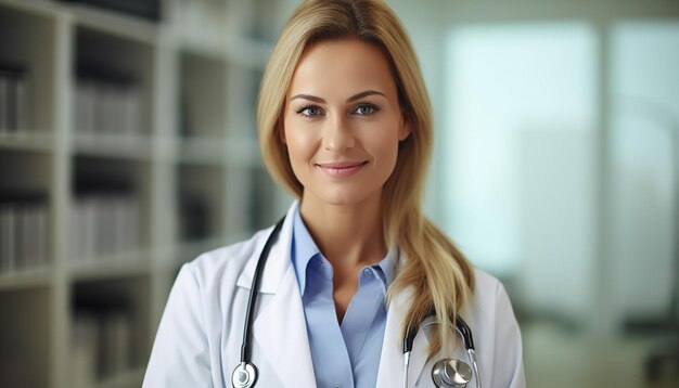 Feliz sonriente médico o enfermera con un estetoscopio guapo y joven