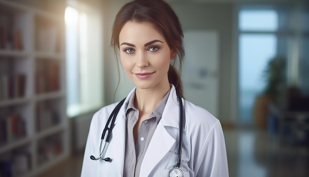 Feliz sonriente médico o enfermera con un estetoscopio lindo y joven