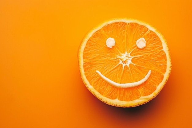 Feliz sonriente naranja en amarillo en fondo naranja