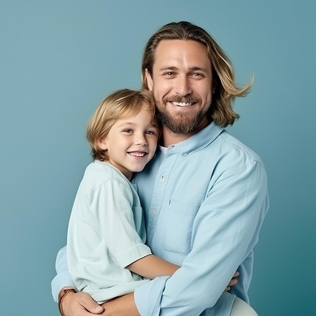 Feliz sonriente padre e hijo abrazándose