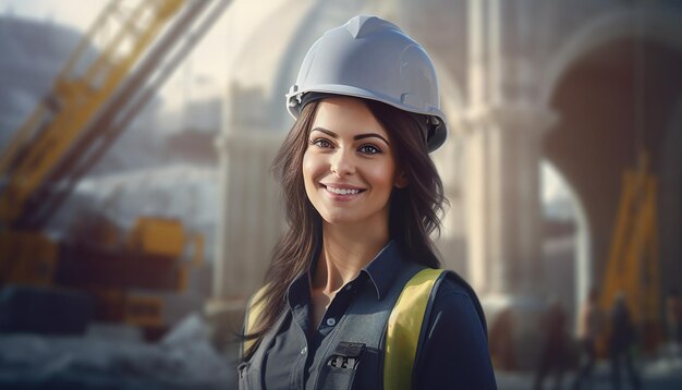 Feliz sorridente engenheira jovem bonito construção aparência eslava foto de jovem fazer