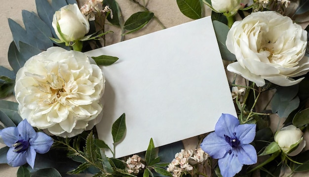Feliz tarjeta de compromiso con flores y hojas copiar maquetas de texto de espacio vista superior