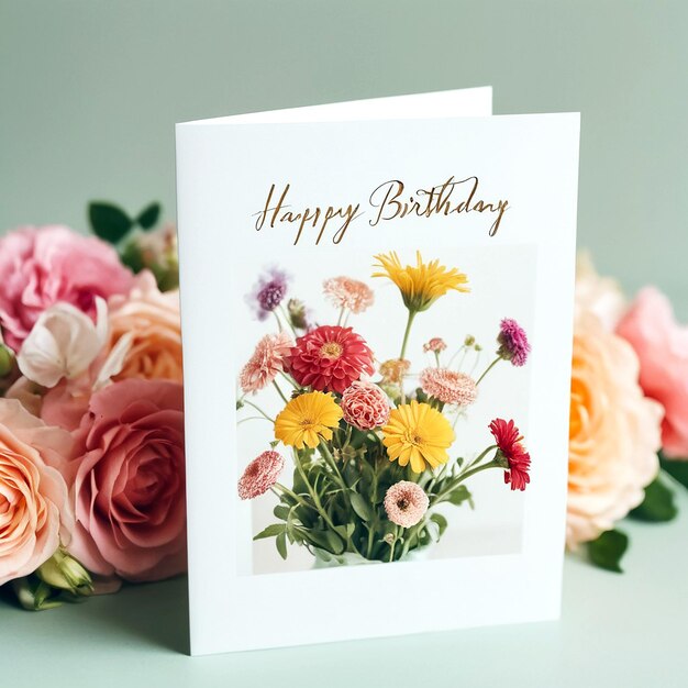 Feliz tarjeta de cumpleaños con un surtido de flores