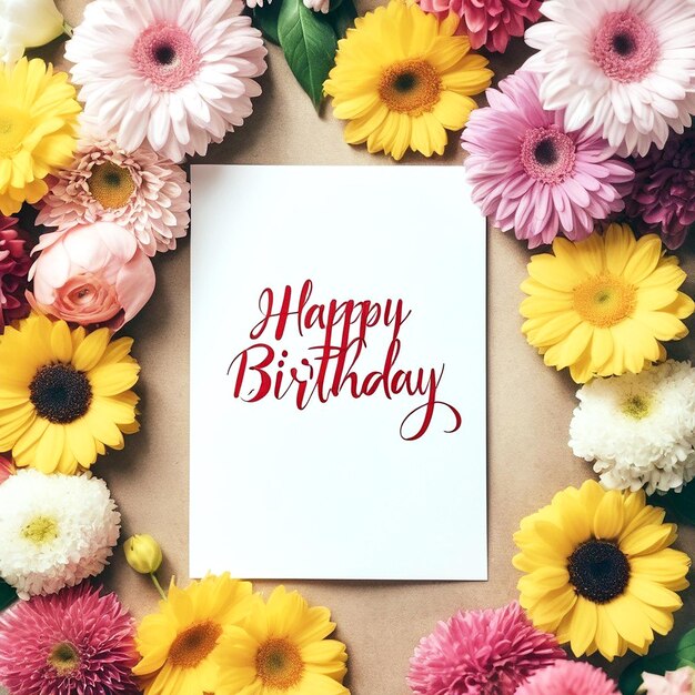 Feliz tarjeta de cumpleaños con un surtido de flores