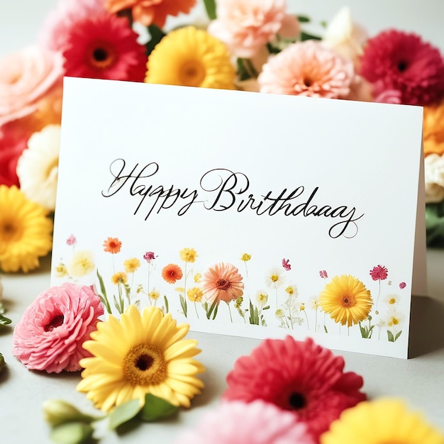 Feliz tarjeta de cumpleaños con un surtido de flores