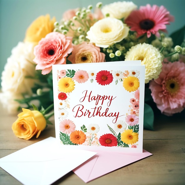 Feliz tarjeta de cumpleaños con un surtido de flores