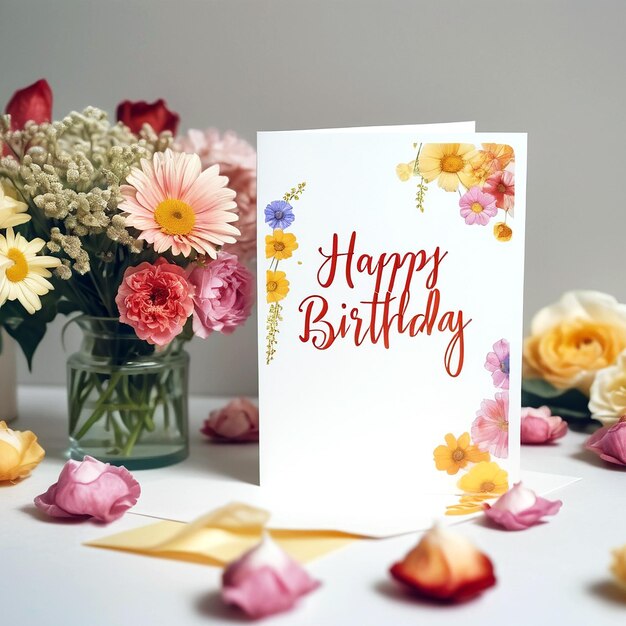 Feliz tarjeta de cumpleaños con un surtido de flores