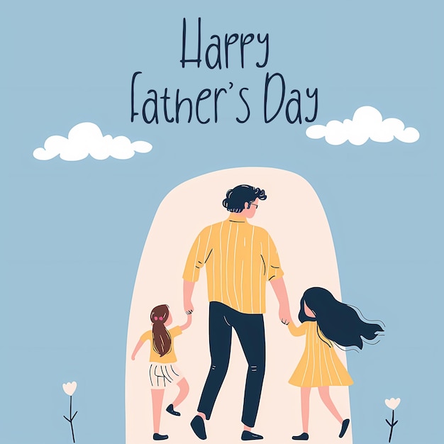 Feliz tarjeta de día del padre con un hombre sosteniendo a los niños mano ilustración simple
