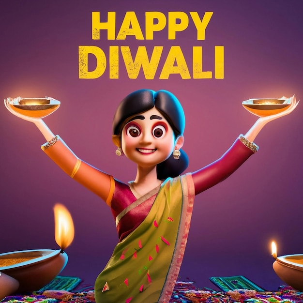 Foto feliz tarjeta de felicitación de diwali con diya generada por ai