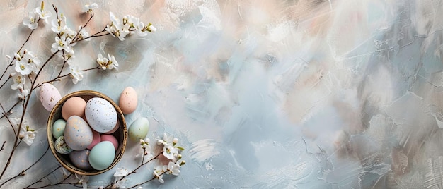 Feliz tarjeta de felicitación de Pascua Feliz cartel de texto de Pascua escrito a mano en pastel moderno huevos de Pascua con flores de primavera y mariposa Hermosas tarjetas postales de felicitaciones de las estaciones