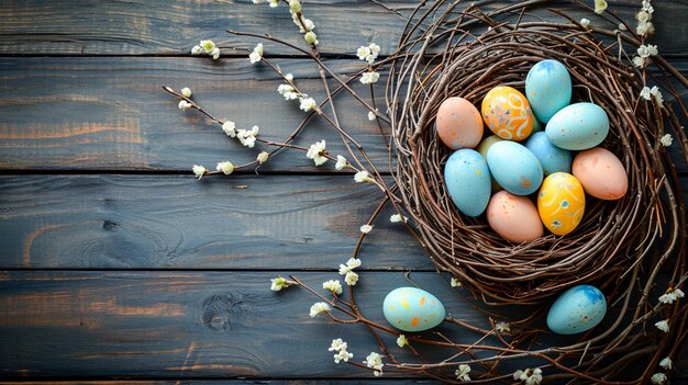 Feliz tarjeta de Pascua y huevos enfoque selectivo IA generativa