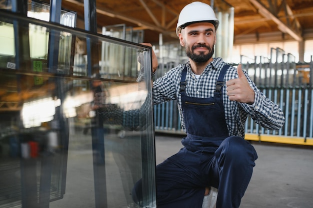 Feliz trabajador de ingeniería de la industria pesada profesional que usa uniforme y casco en una fábrica de acero Especialista industrial sonriente de pie en una fabricación de construcción de metal