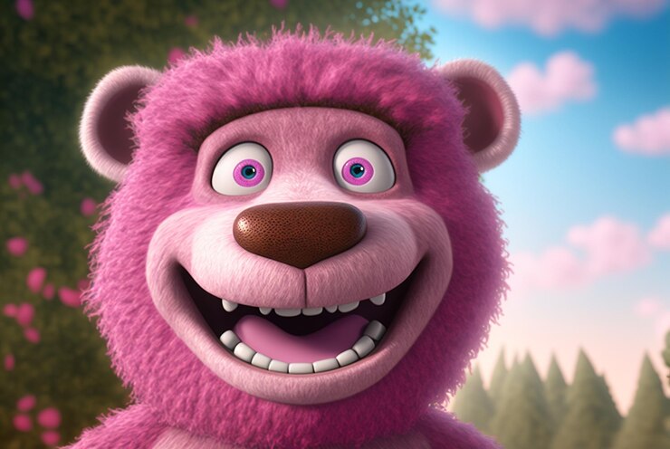Foto feliz urso fada. animal rosa dos desenhos animados para livros infantis. gerado por ia