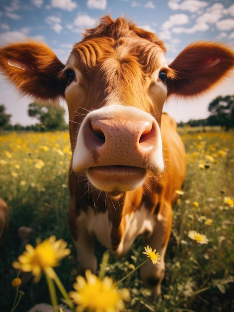 Feliz vaca linda en un día de verano