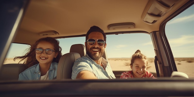 feliz viagem em família no carro