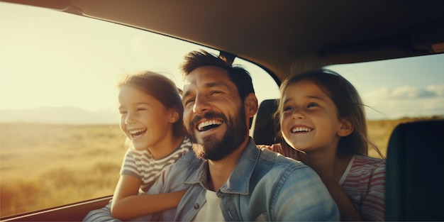 feliz viaje familiar en el auto