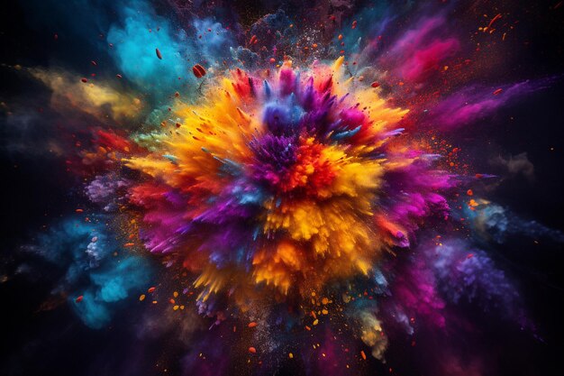 Foto feliz vista superior de holi de los coloridos colores de holi en cuencos con splash
