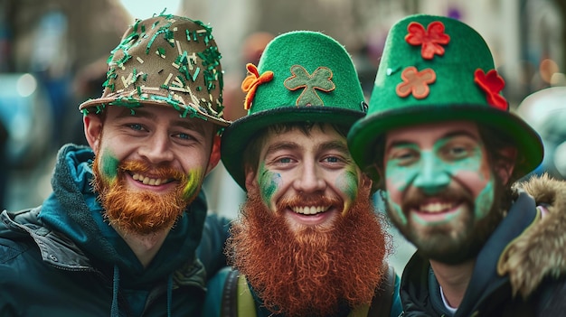 Felizes amigos a celebrar o dia de São Patrício irlandês juntos com cerveja.