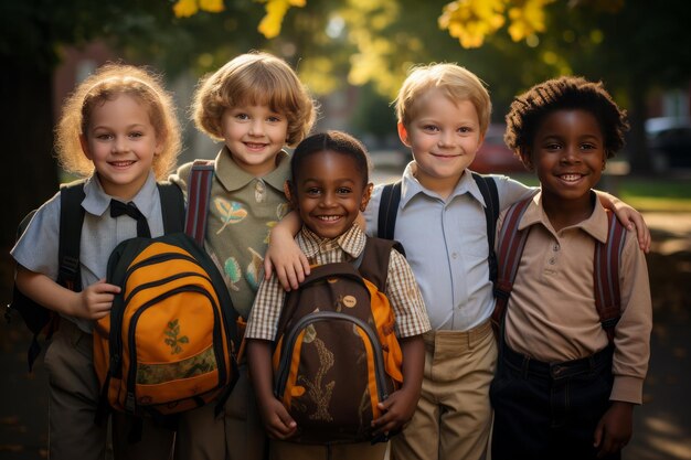 Felizes colegas de classe Primeiro dia Unidade De volta à escola