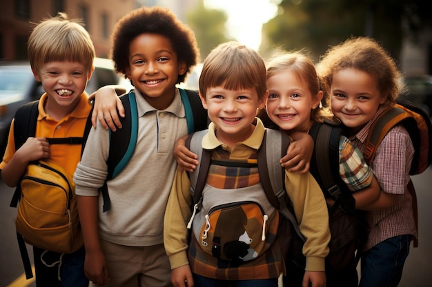 Felizes colegas de classe Primeiro dia Unidade De volta à escola