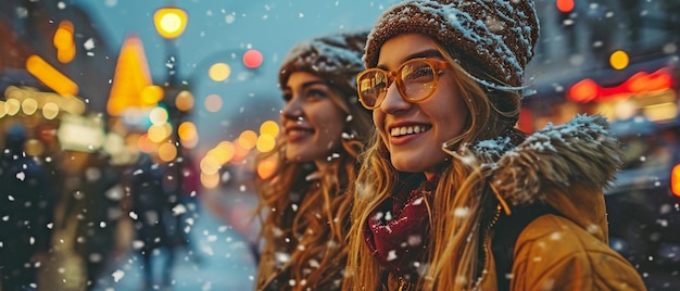 Felizes férias de inverno meus jovens amigos diferentes millennials divertindo-se enquanto estão de férias em uma cidade europeia xa