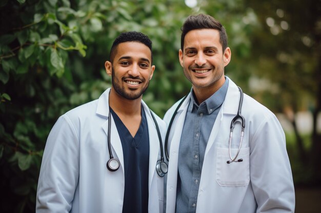 Foto felizes jovens colegas médicos multiétnicos