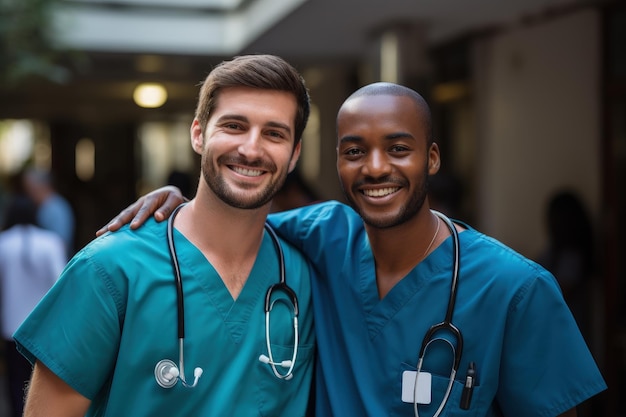 Felizes jovens colegas médicos multiétnicos