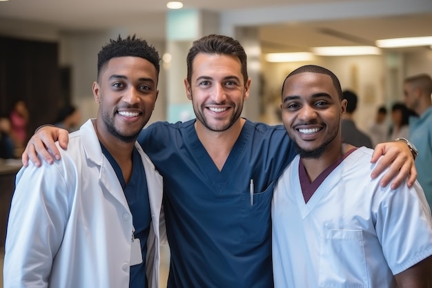 Felizes jovens colegas médicos multiétnicos