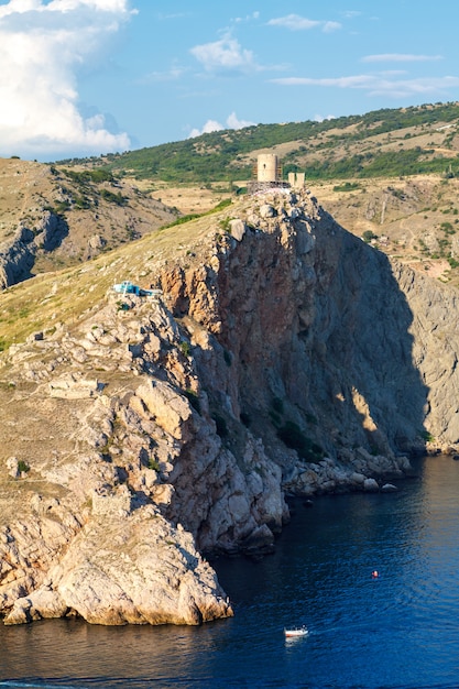 Felsen blaues Meer, Boote auf dem Wasser reisen und Freizeit