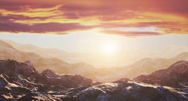 Felsen und schöner goldener Sonnenuntergang