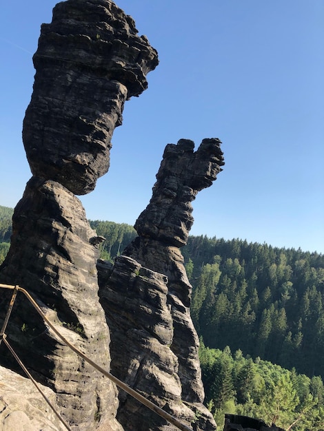 Felsformationen in der Landschaft vor klarem Himmel