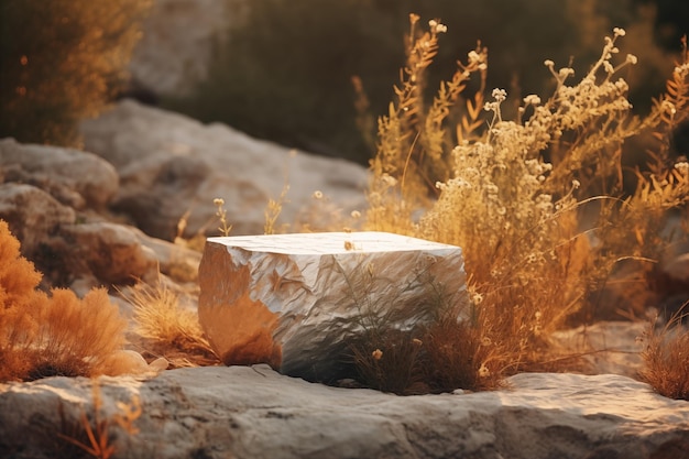 Felspodium in der Natur im Sonnenlicht atmosphärischer natürlicher Hintergrund Öko-Konzept