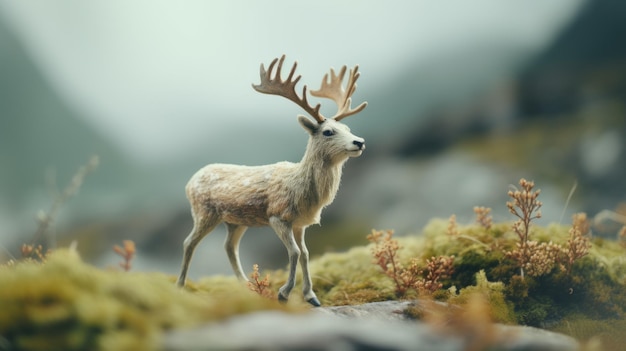Felt Stopmotion Cervo na Tundra Configuração 4k Filme de cânhamo cinematográfico