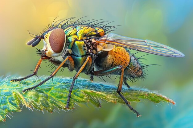 Foto fêmea de st. marks fly descansando em folha em abril