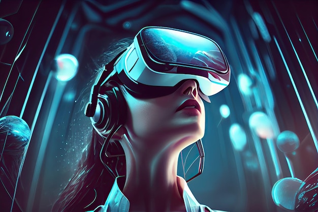 Fêmea usando IA generativa do metaverso VR