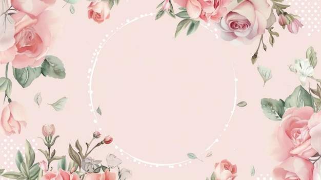 Feminino e elegante, este design de papelaria rosa suave possui uma borda de coroa floral e um sutil padrão de pontos polka
