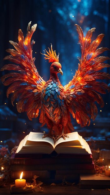 Foto fénix con el libro mágico