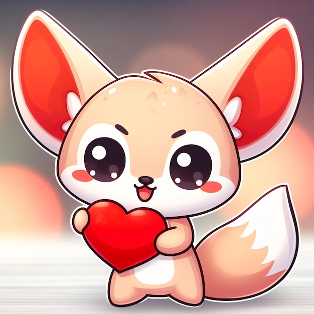 Foto fennec fox animal con una tarjeta de amor de corazón rojo ilustración