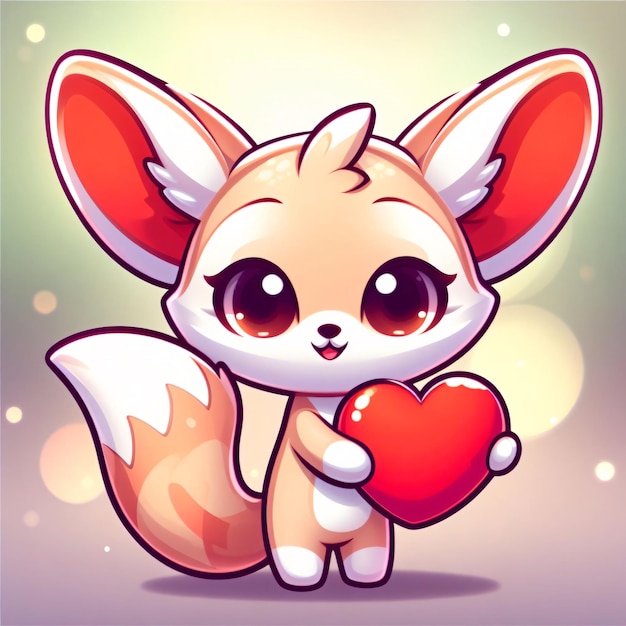Fennec Fox Tier mit einer Roten Herz-Liebeskarte Illustration