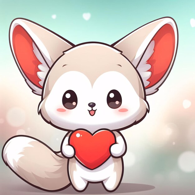 Fennec Fox Tier mit einer Roten Herz-Liebeskarte Illustration