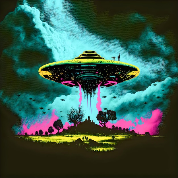 Fenómenos aéreos no identificados Arte pop colorido ataque alienígena